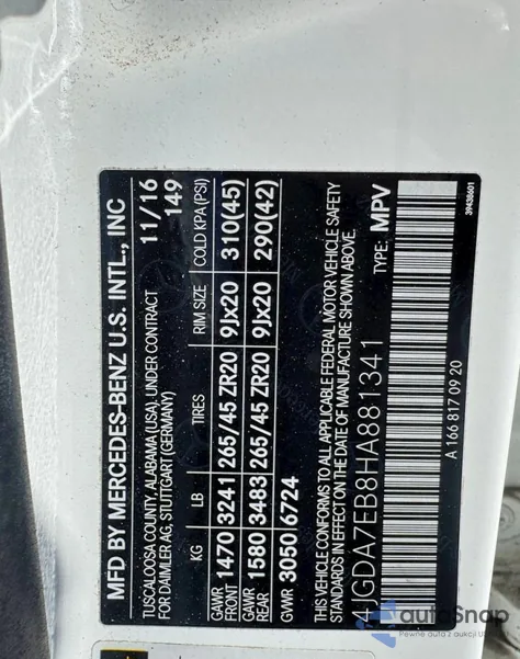 2017 Mercedes-Benz Gle 63 Amg 4Matic from USA, damaged, VIN 4JGDA7EB8HA881341